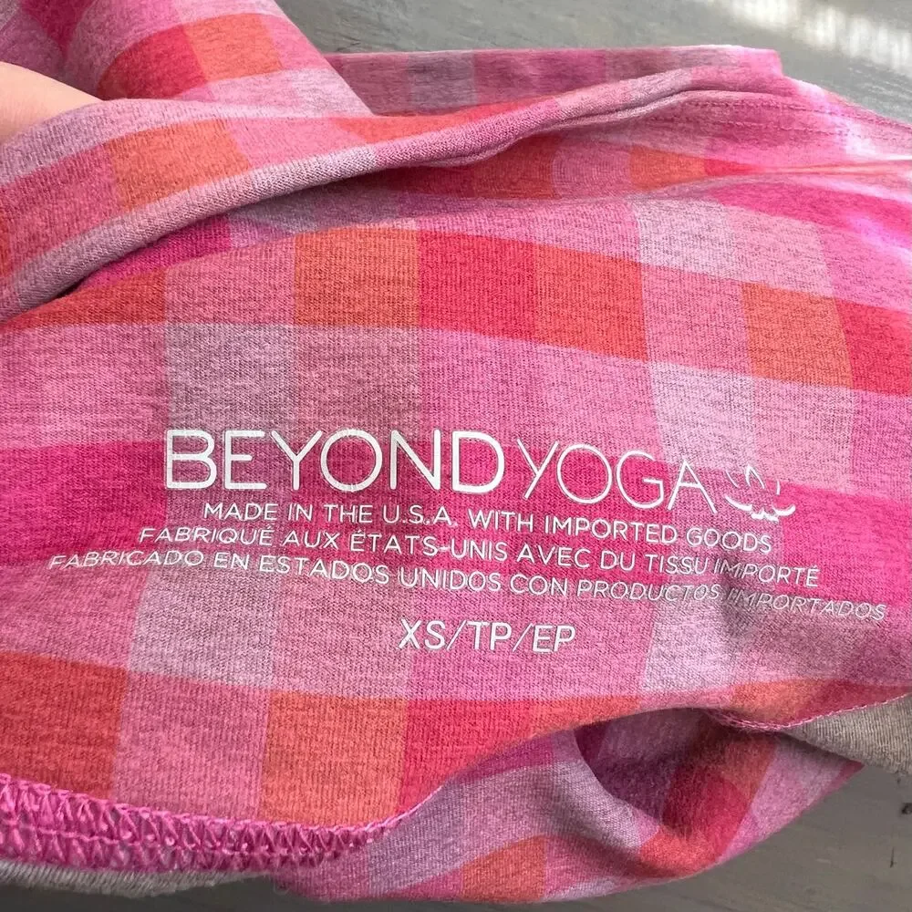 Beyond yoga pink gingham biker shorts activewear yoga workout XS feminine plaid